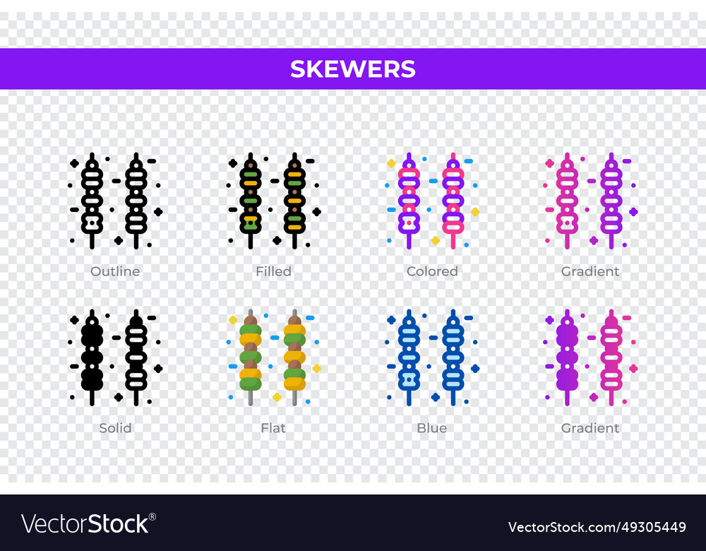 Skewers icons in different style vector image Skewers icons in different style