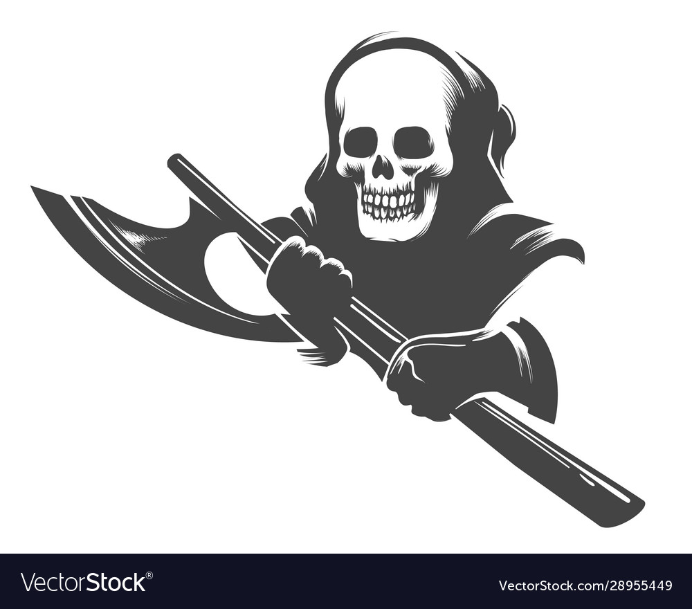 Smiling skull in hood with executioner axe Vector Image