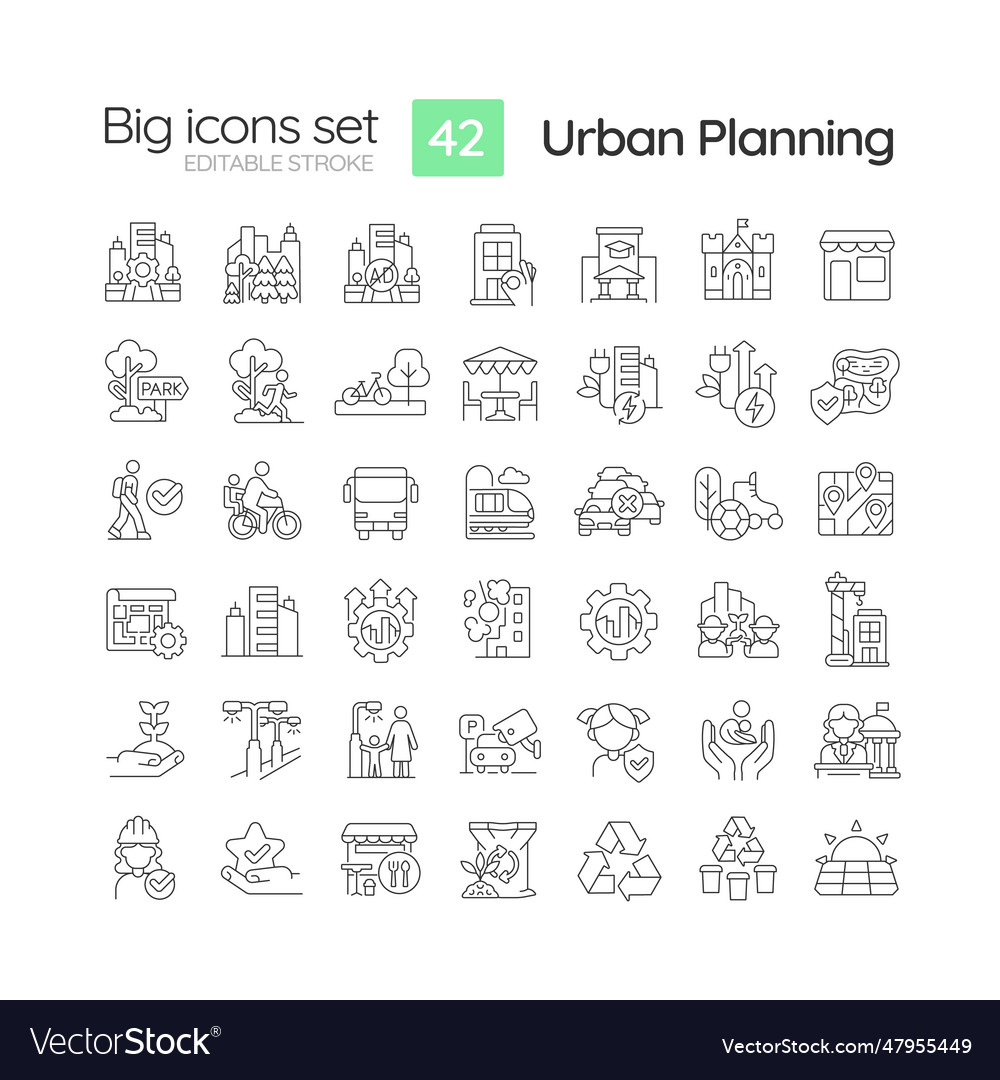 Urban planning linear icons set