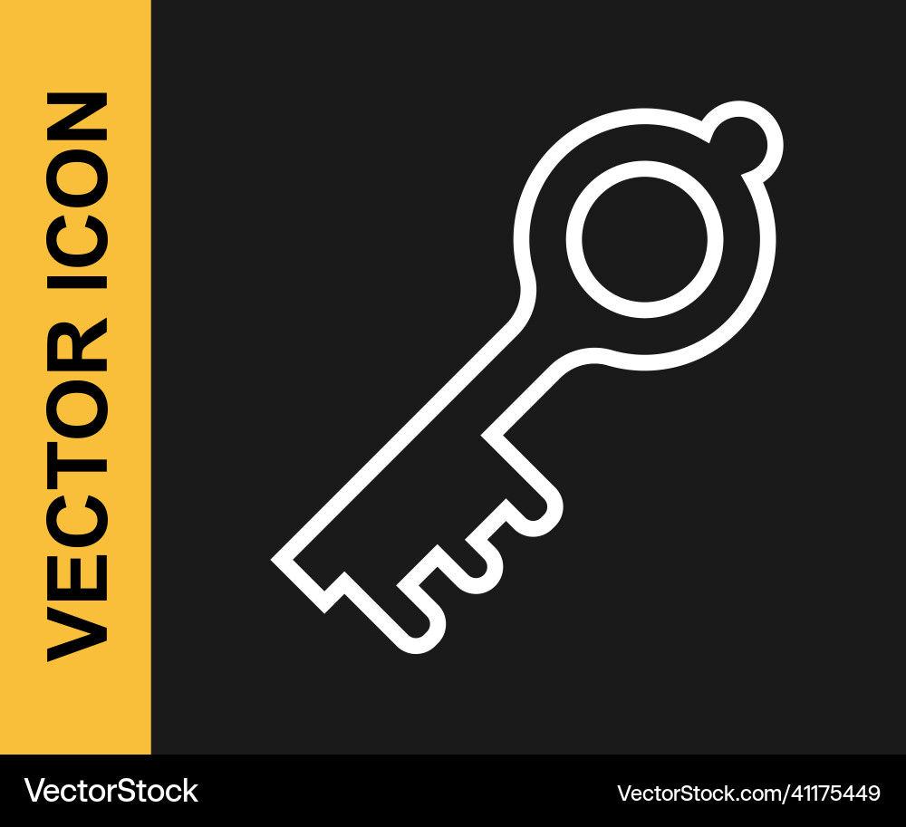 White line old magic key icon isolated on black Vector Image