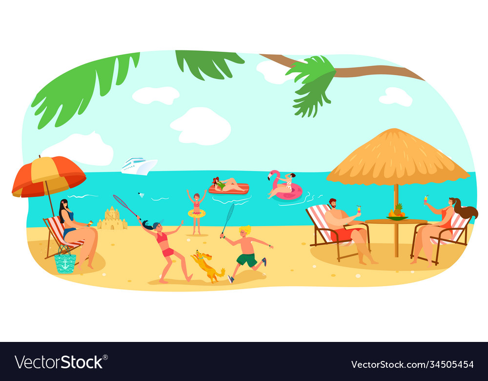 Strand glücklich Sommer Familienurlaub am Meer vector image Strand glücklich Sommer Familienurlaub am Meer