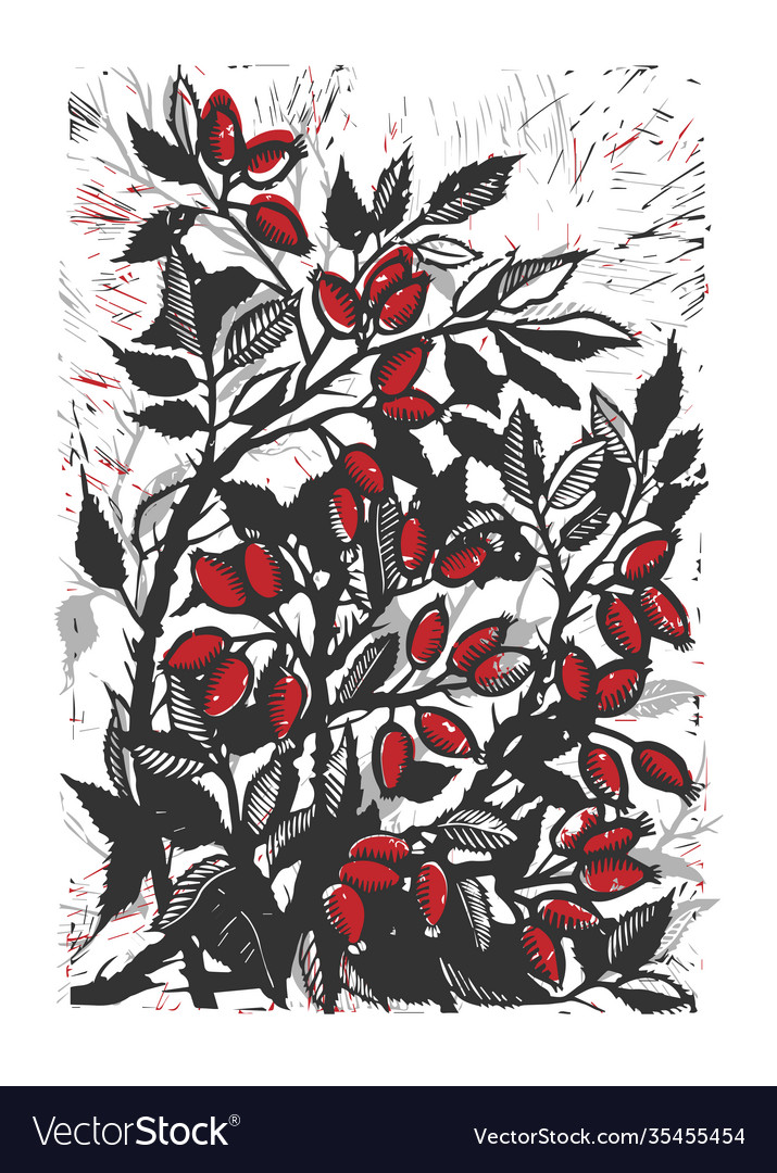 Bild ein Hund Rose Linocut orange