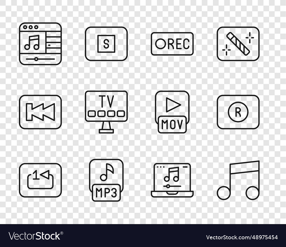 Set line repeat track music player note vector image Set line repeat track music player note