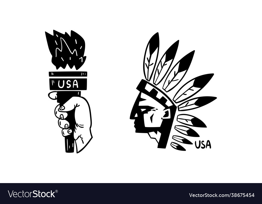 Usa logo badges set american indian and statue