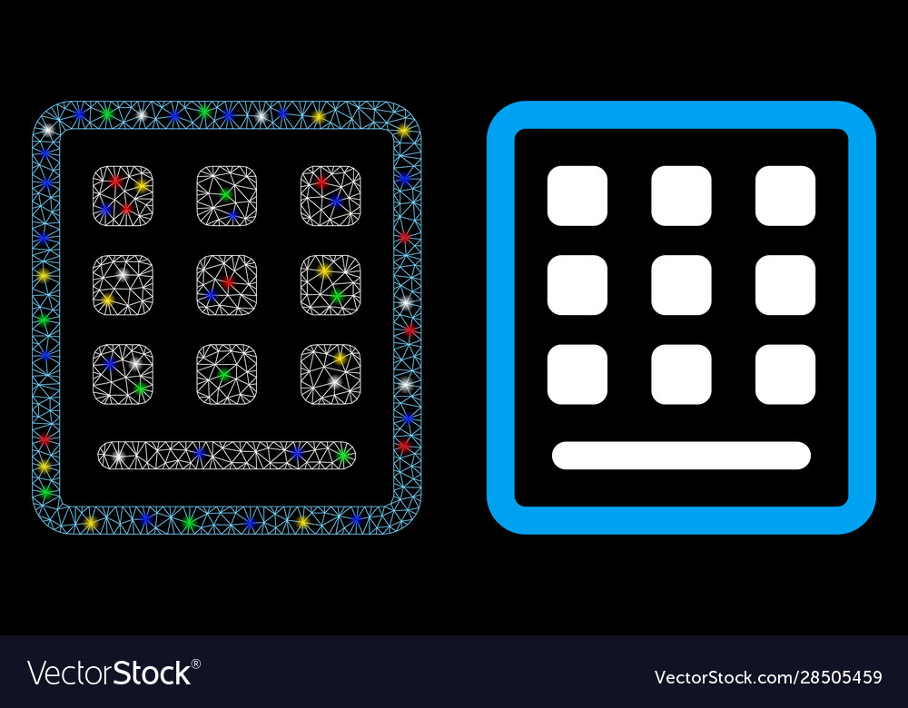 Bright mesh 2d keypad icon with flash spots vector image Bright mesh 2d keypad icon with flash spots
