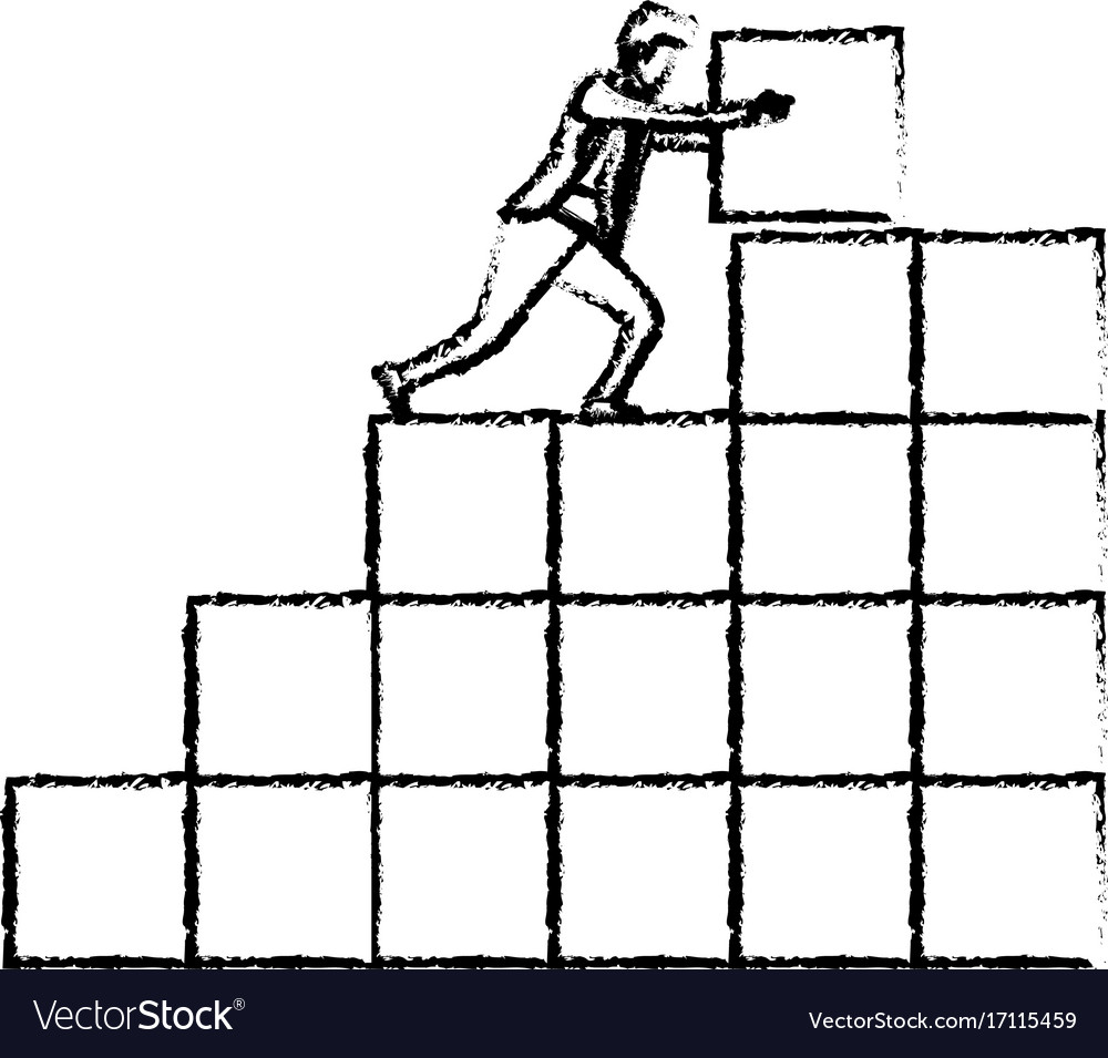 Businessman pushing a block in structure of bricks