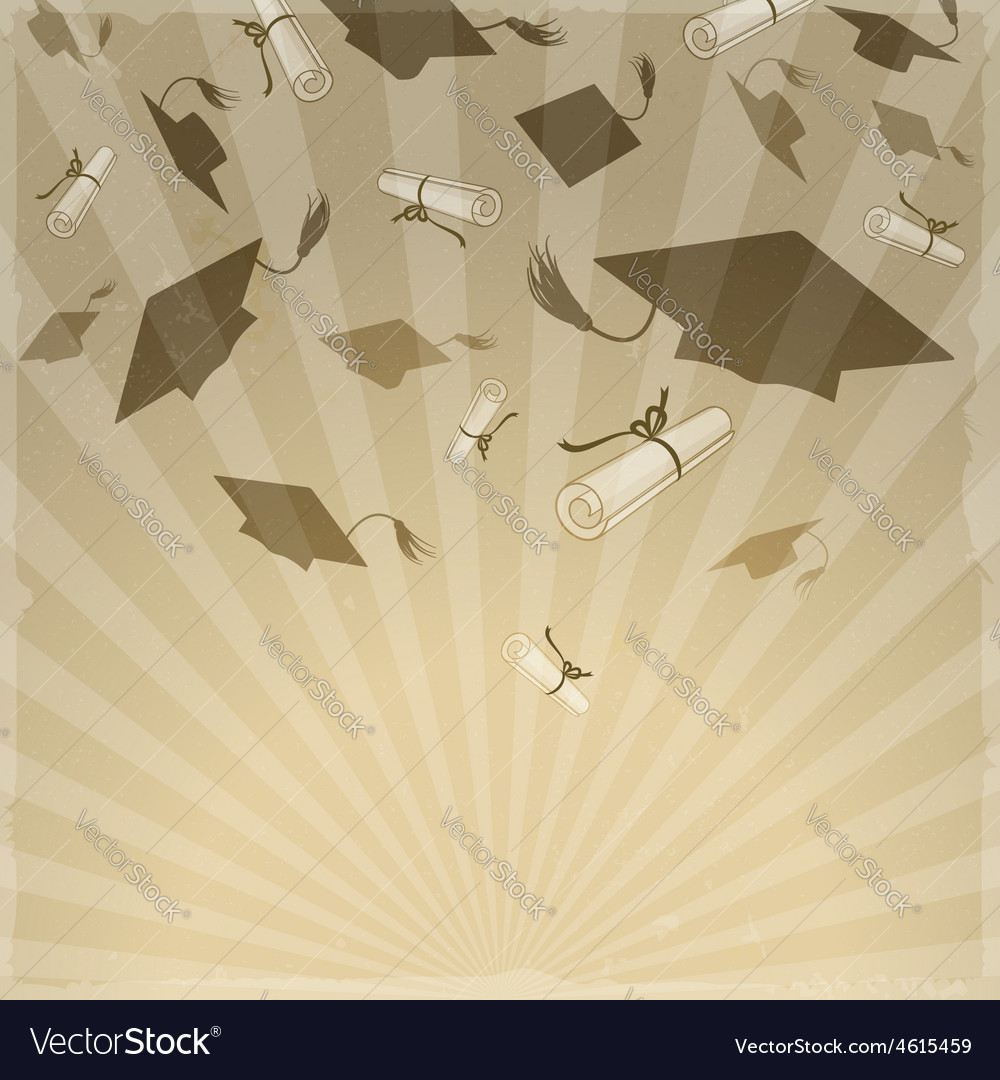 Graduation caps on background rays Royalty Free Vector Image