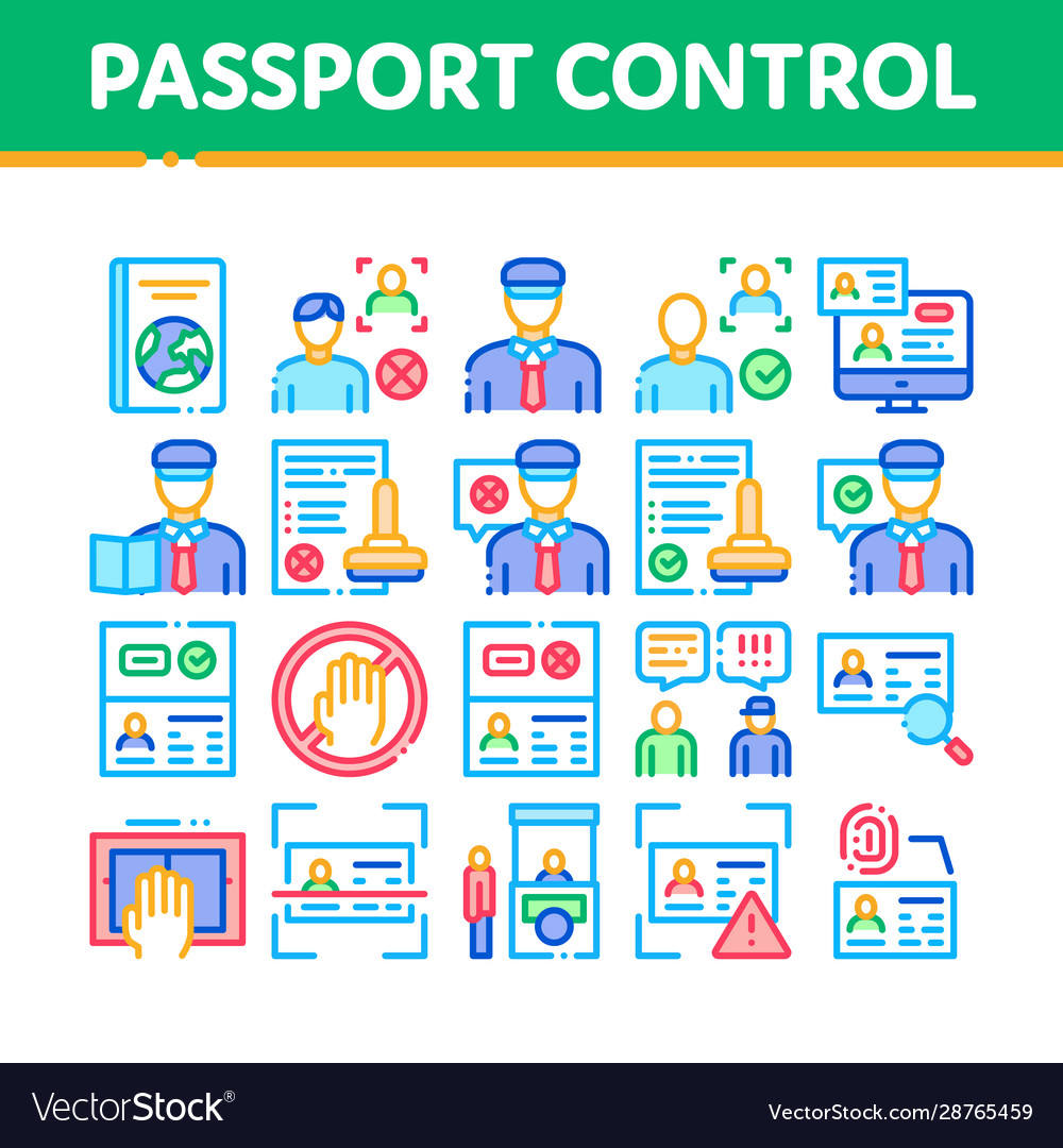 Passport control check collection icons set vector image Passport control check collection icons set