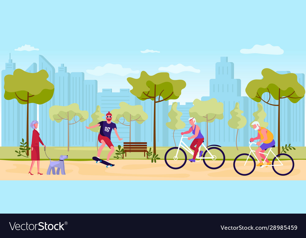 People Walking In Summer Park Royalty Free Vector Image