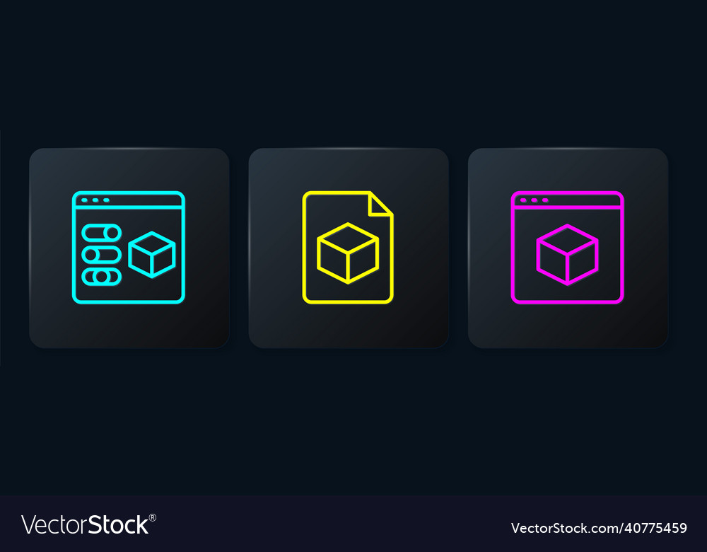 Set line 3d printer and isometric cube file vector image Set line 3d printer and isometric cube file