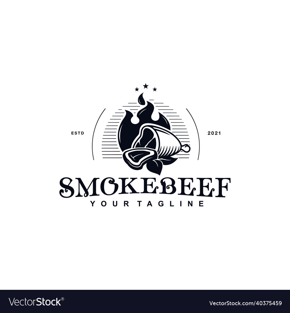 Vintage retro smoke beef grill emblem stamp