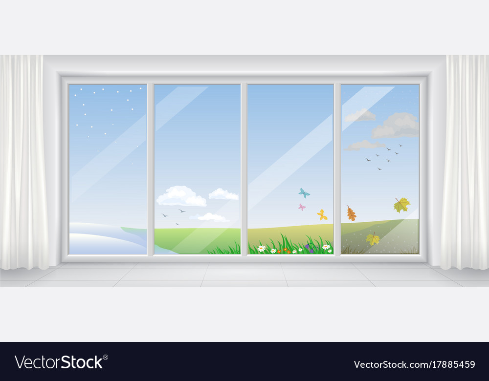 Window in different seasons Royalty Free Vector Image