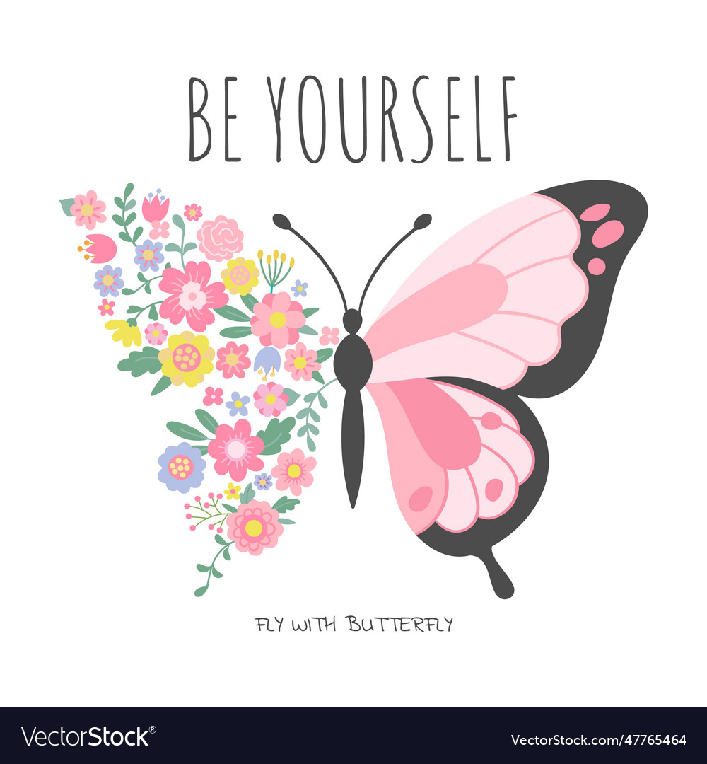 Floral butterfly graphic art flat flowers Vector Image