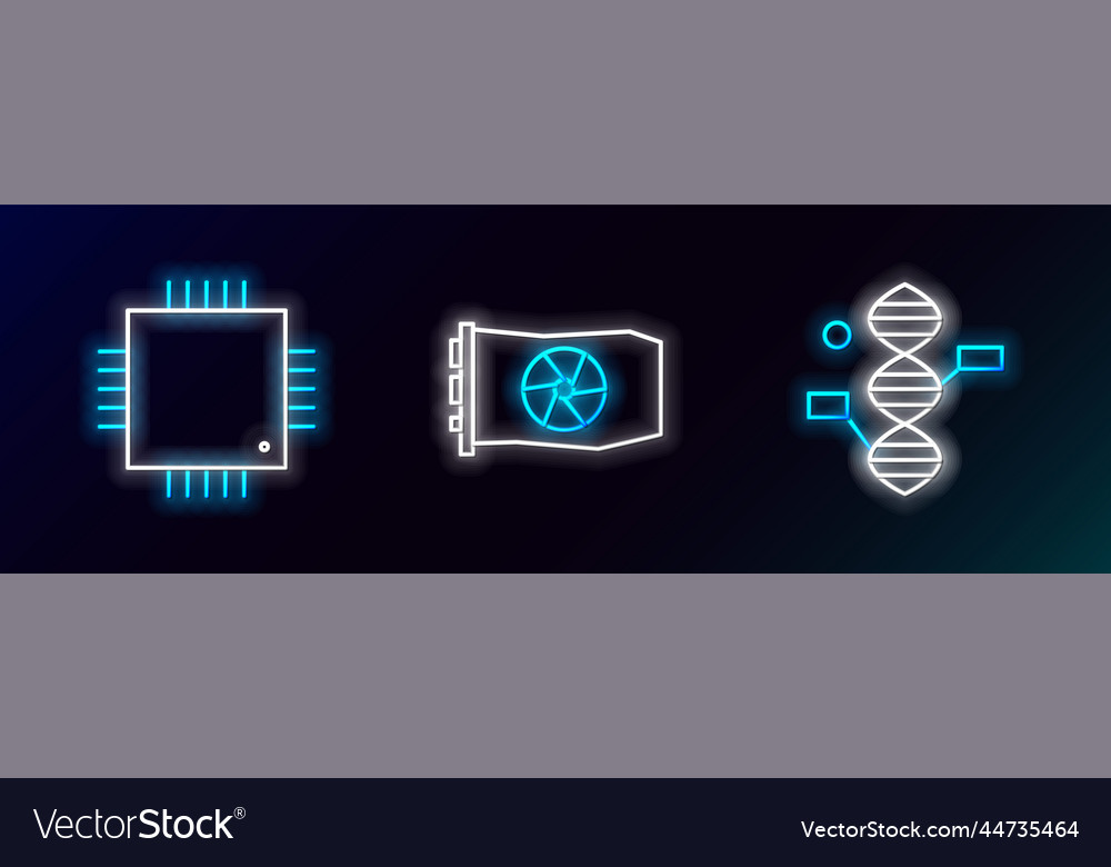 Set line dna symbol processor with microcircuits vector image Set line dna symbol processor with microcircuits