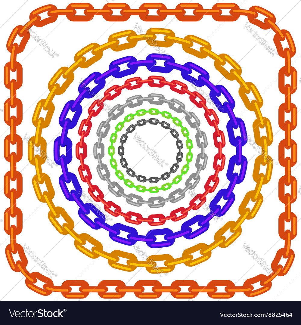Set of circle colorful chain frames isolated