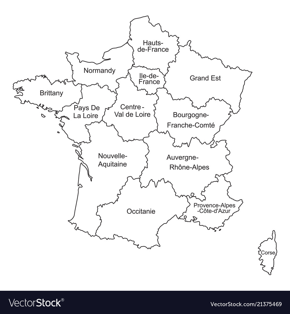 Map Of France Black And White Black outlines map of france with names on white Vector Image