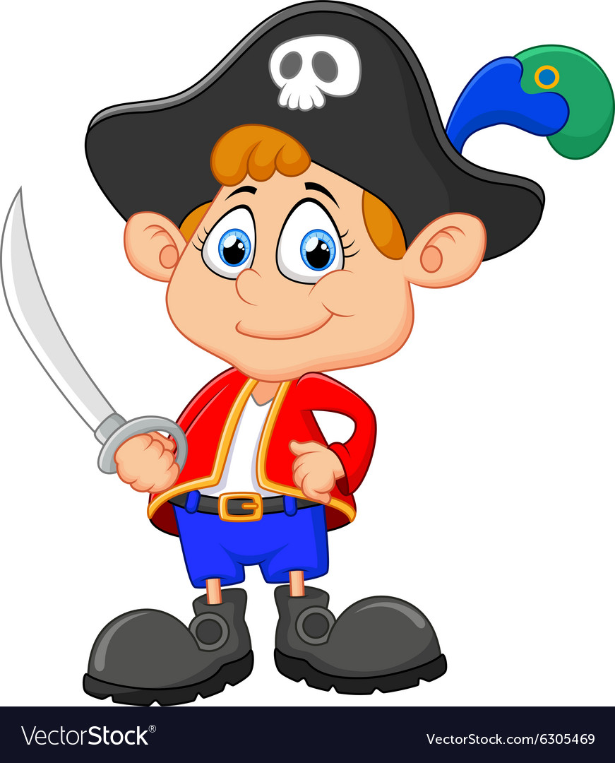 Cartoon captain pirate holding a sword Royalty Free Vector