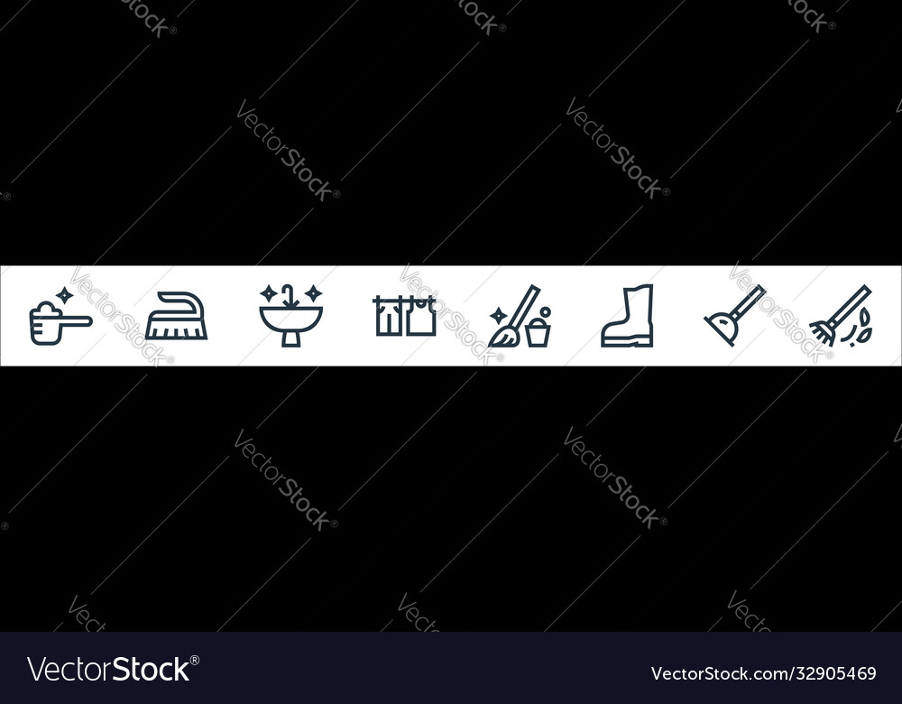 Cleaning line icons linear set quality vector image Cleaning line icons linear set quality