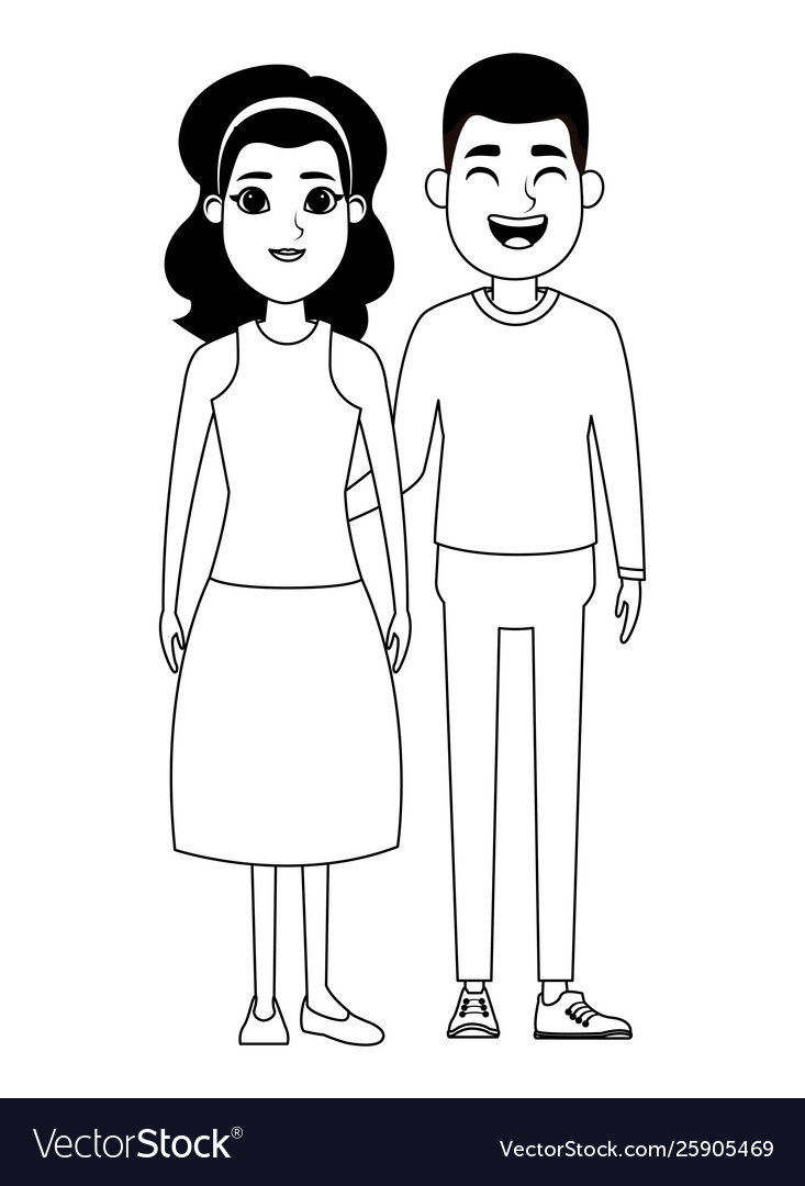 Couple avatar cartoon character portrait in black Vector Image