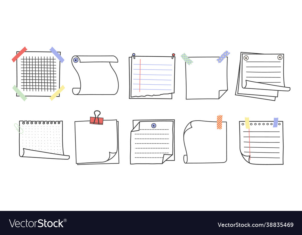 Doodle hand drawn memo notes and reminders Vector Image