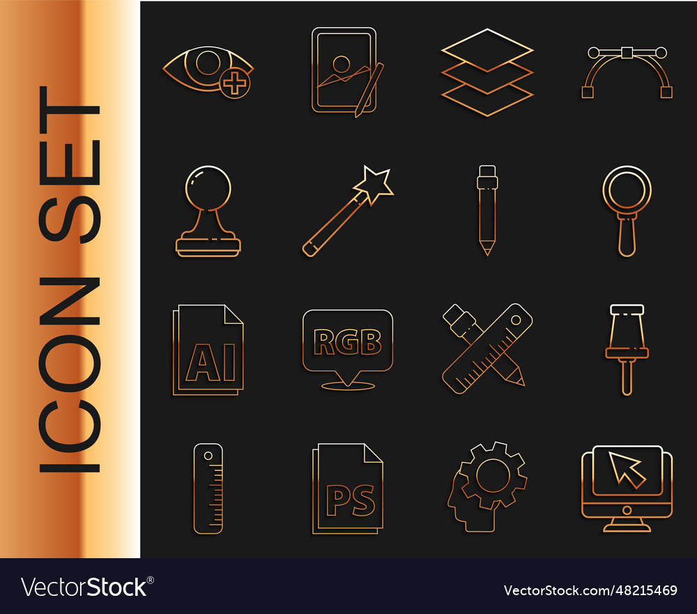 Set line computer monitor and cursor push pin vector image Set line computer monitor and cursor push pin
