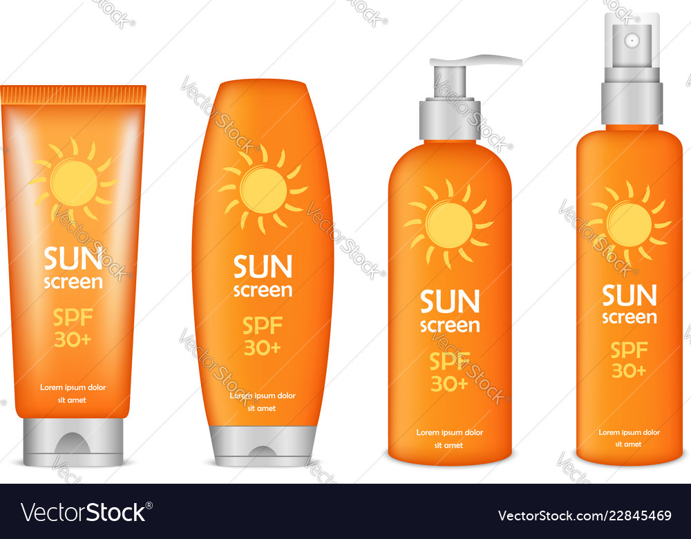 Sunscreen icon set realistic style Royalty Free Vector Image