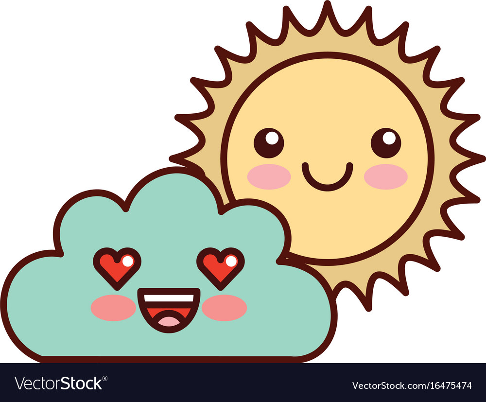 Schöne Fantasiewolke mit Sonne kawaii Charakter