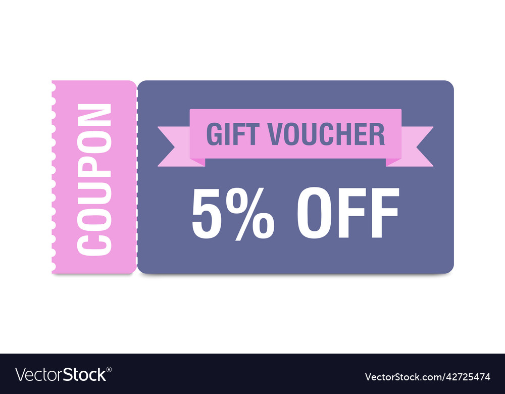 Coupon mockup with 5 percent off discount voucher Vector Image