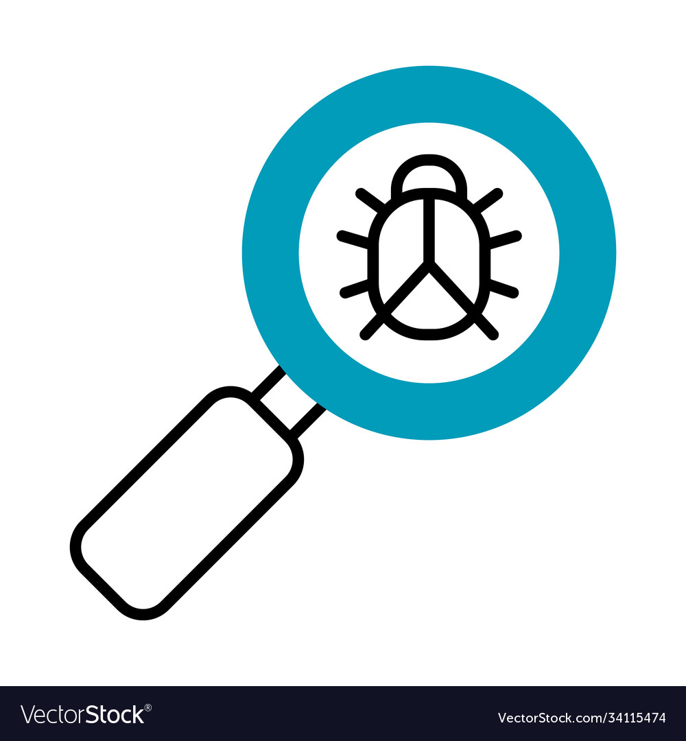 Magnifying glass with bug icon half line half Vector Image