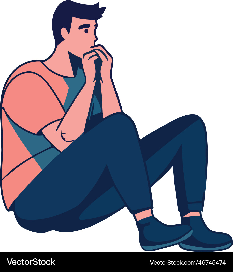 One tired man sitting hand on head Royalty Free Vector Image