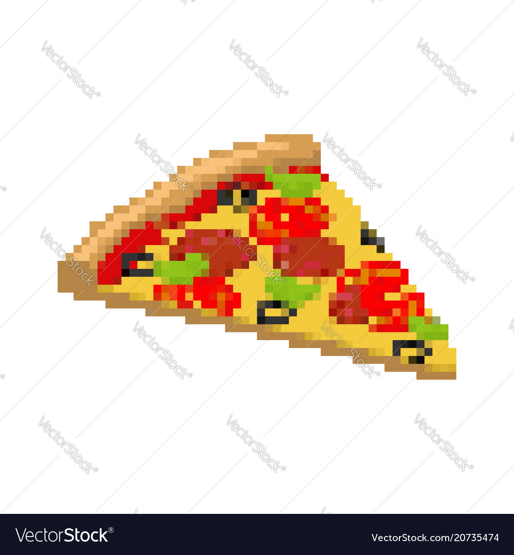 Pizza pixel art piece is pixelated fast Royalty Free Vector