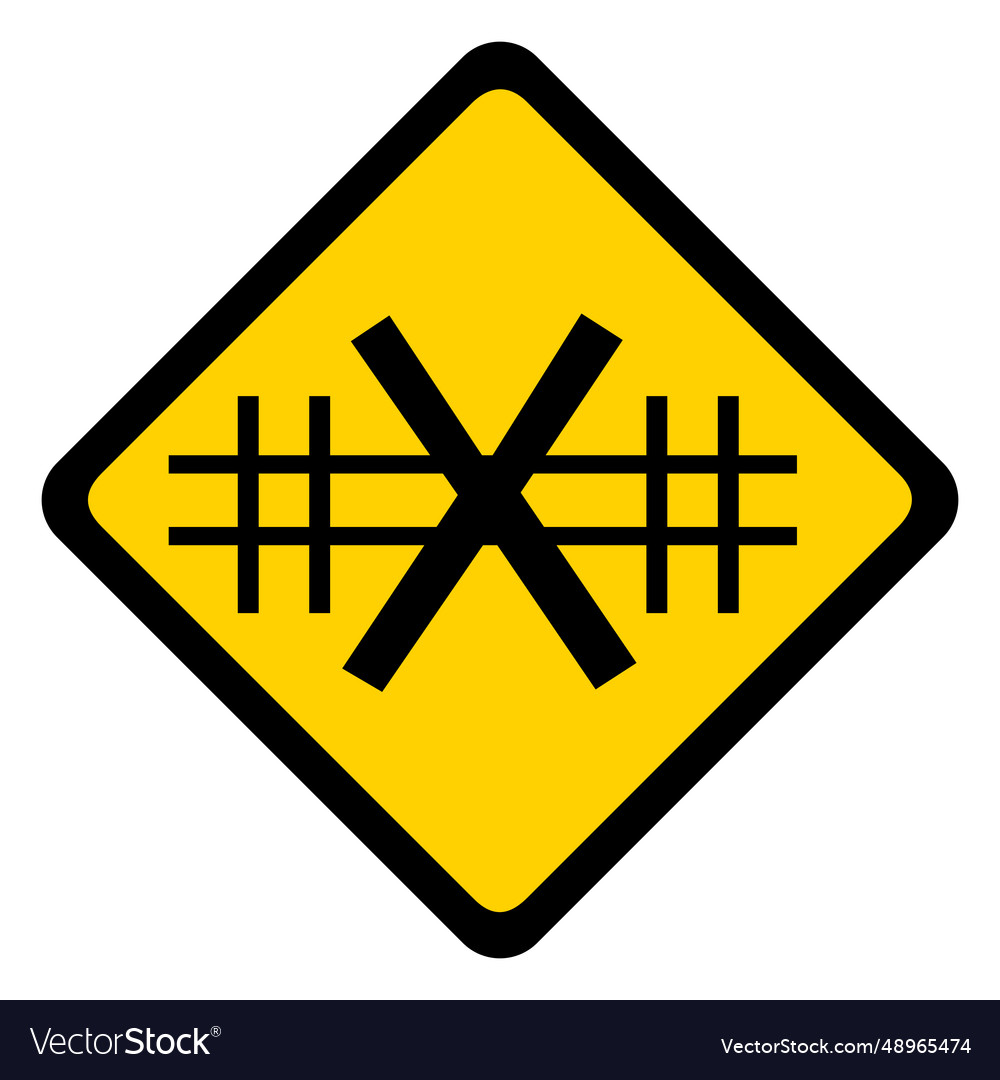 Railroad crossing rhomb warning flat Royalty Free Vector