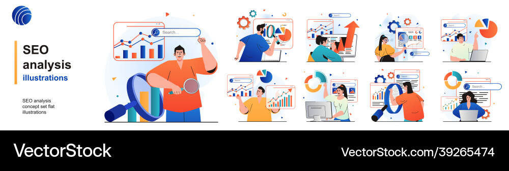 Seo analysis isolated set analyze data Royalty Free Vector