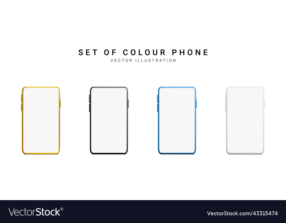 Set of colour 3d realistic phone isolated vector image Set of colour 3d realistic phone isolated