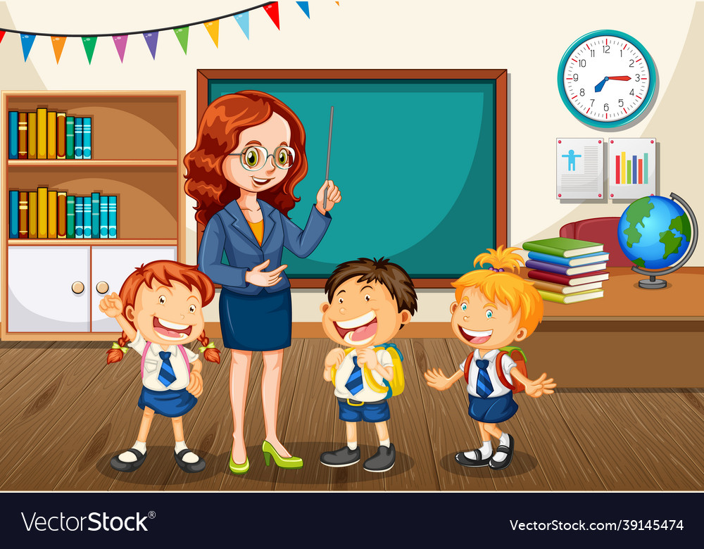 Teacher Talking With Students In The Classroom Vector Image