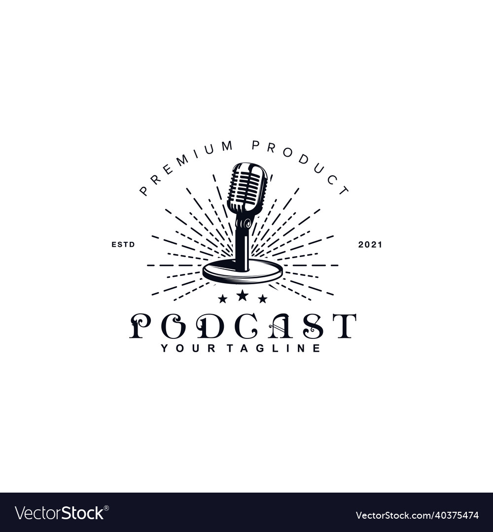 Vintage retro rustic podcast logo design template