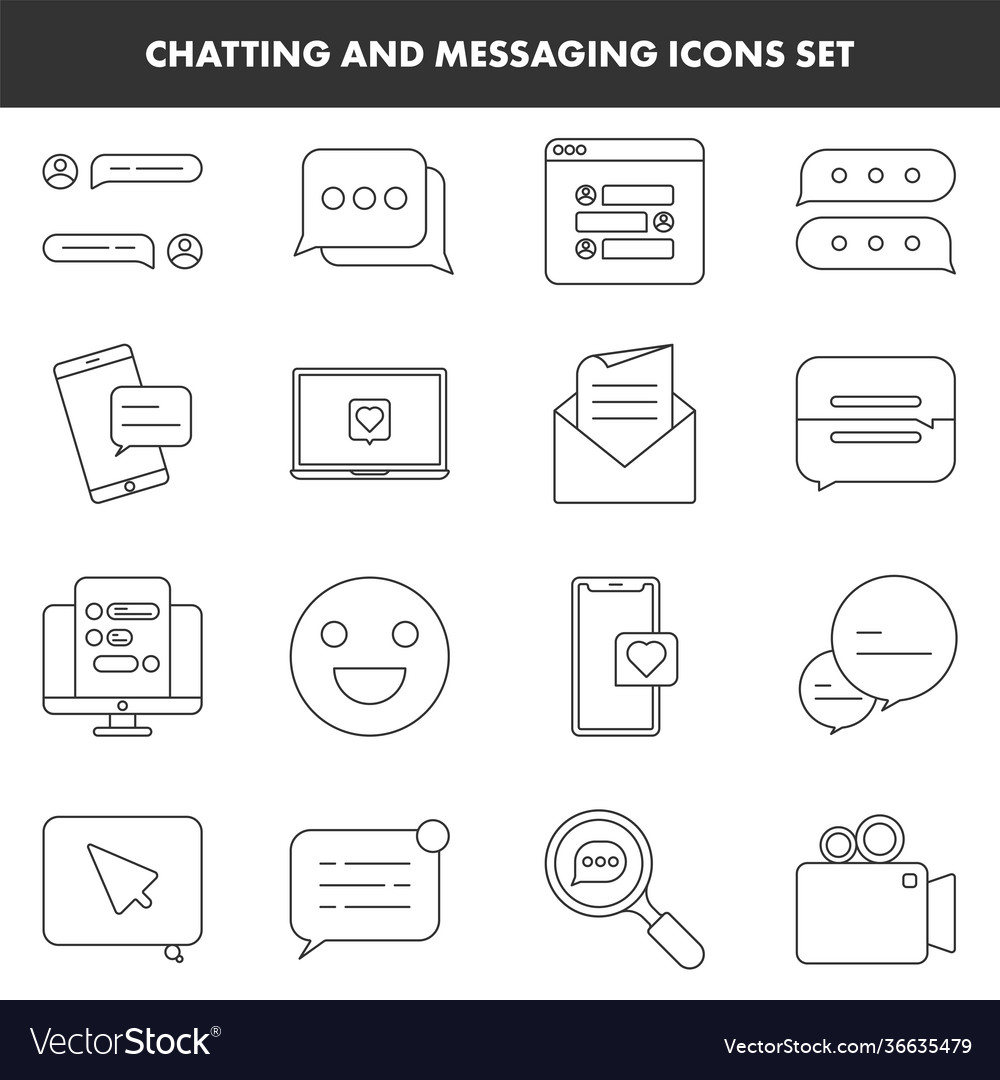 Black outline set chatting and messaging icon