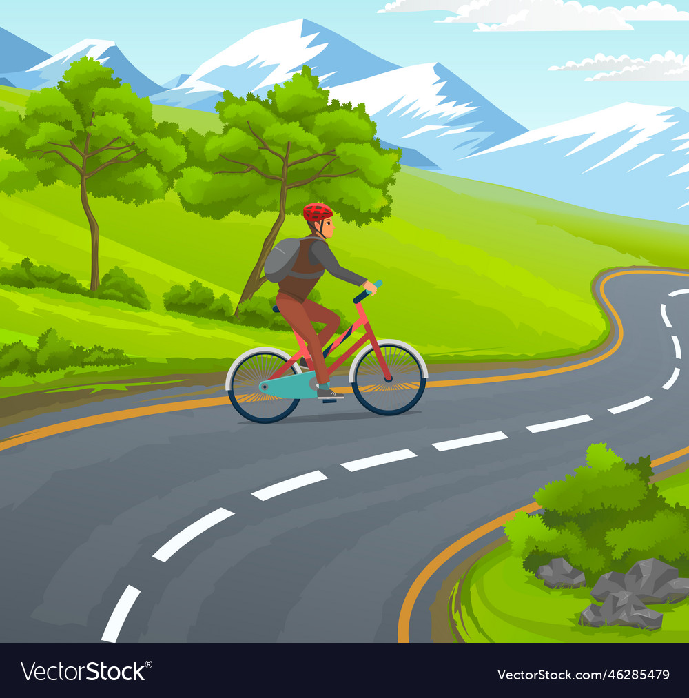 Man or traveler riding at bike asphalt road