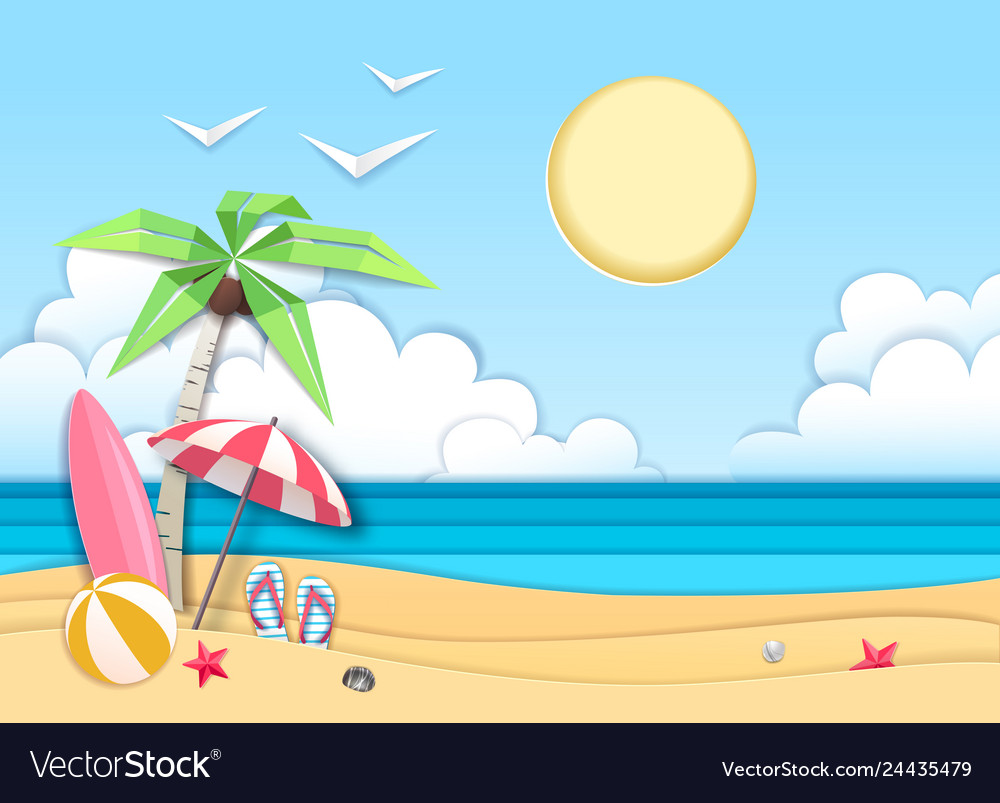 Sea or ocean landscape beach cut out paper Vector Image