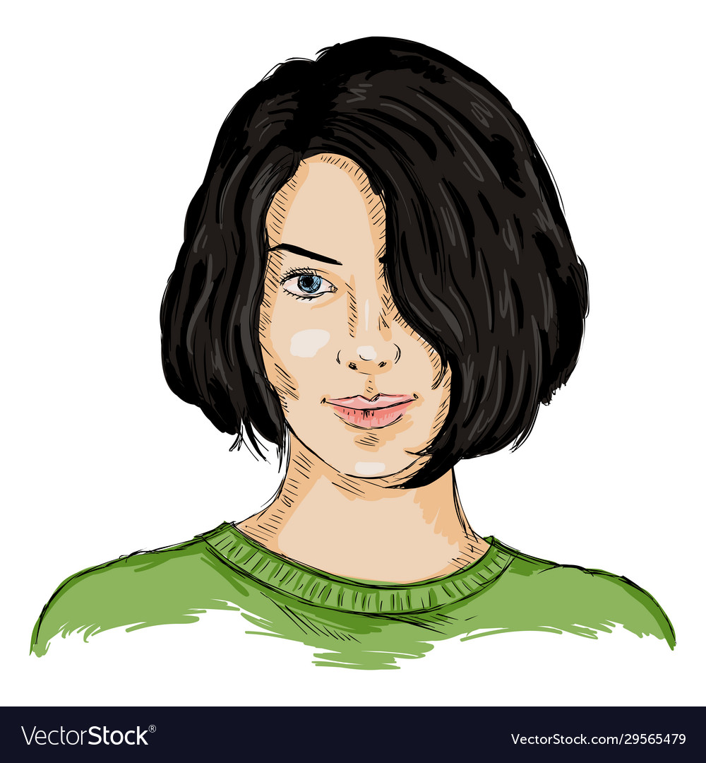 Single sketch female face women hairstyle