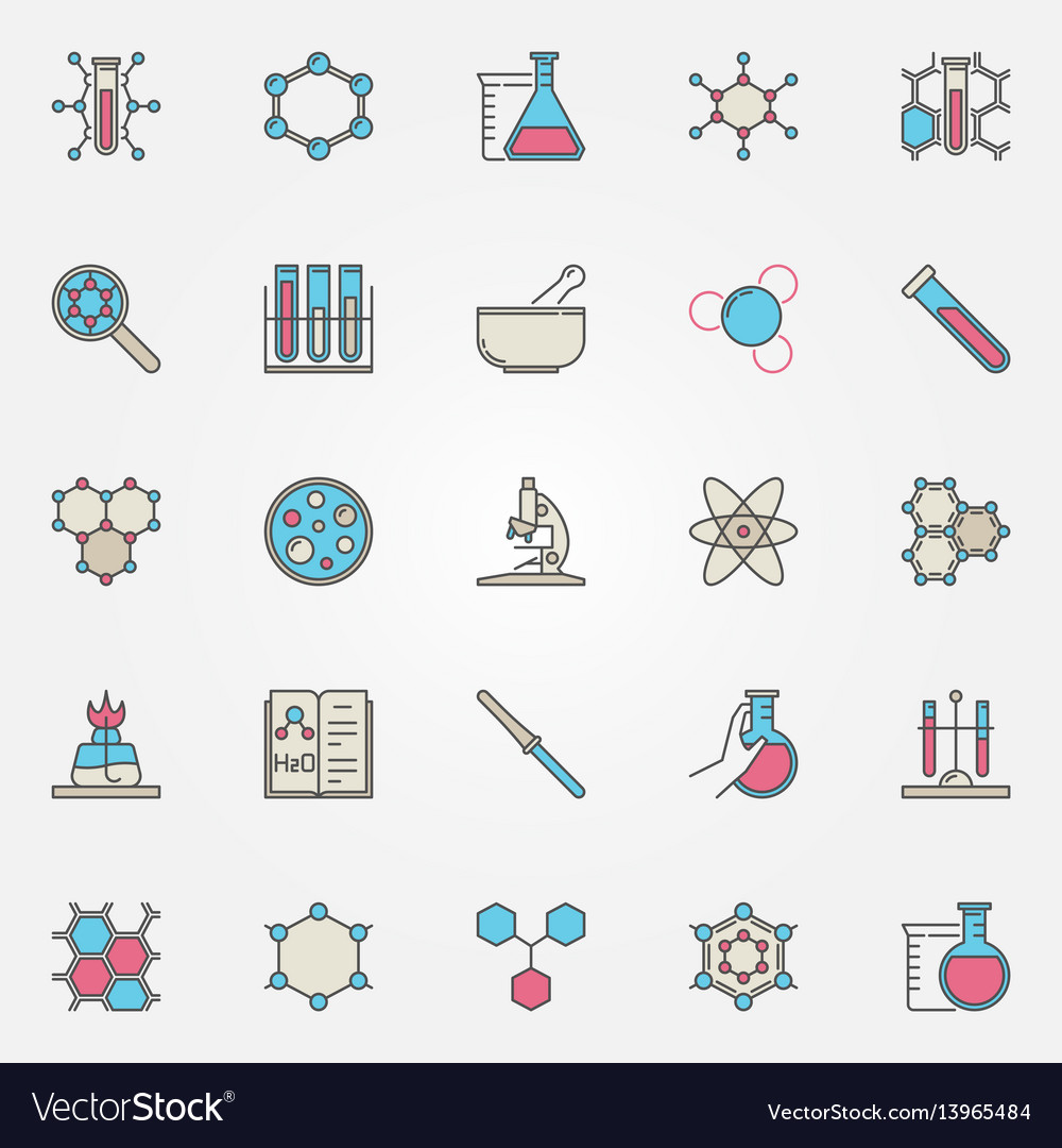 Colorful chemistry icons Royalty Free Vector Image