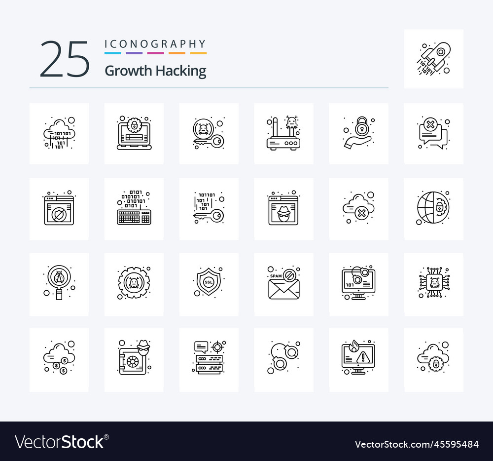 Hacking 25 line icon pack including network
