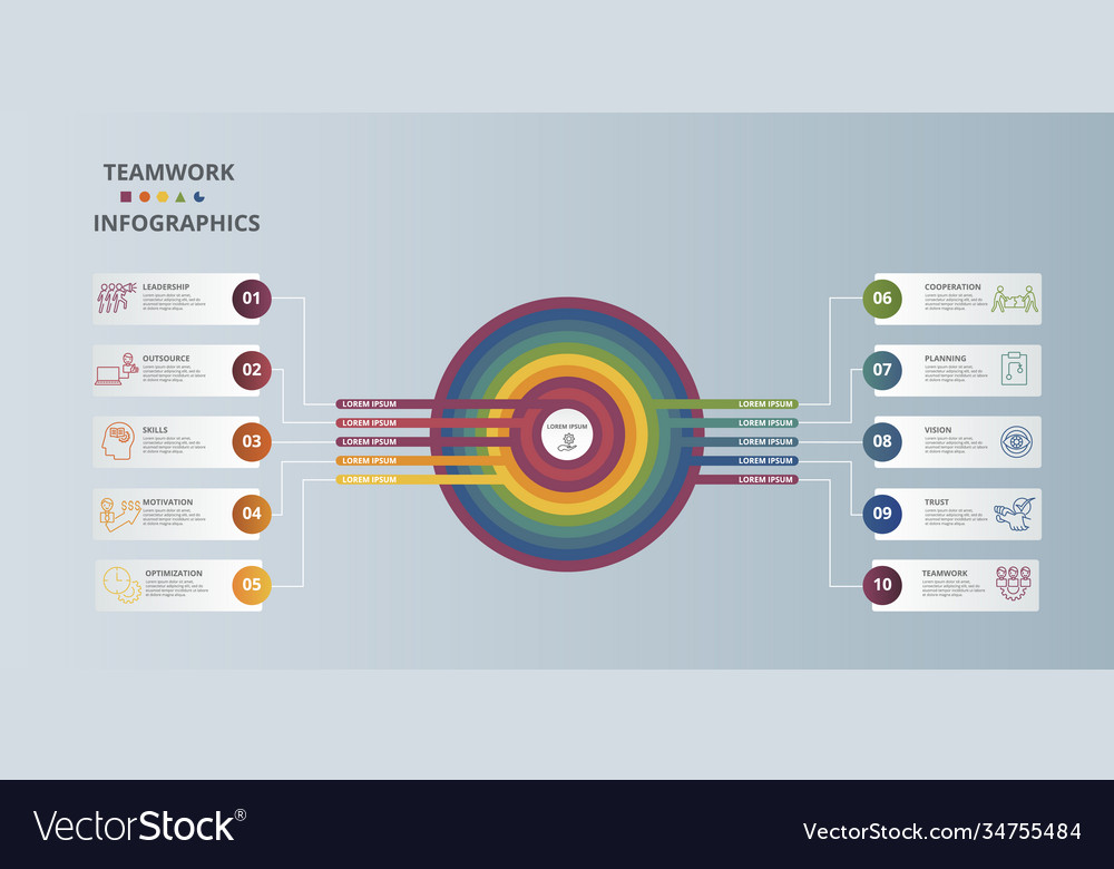 Infographic teamwork template icons in different vector image Infographic teamwork template icons in different
