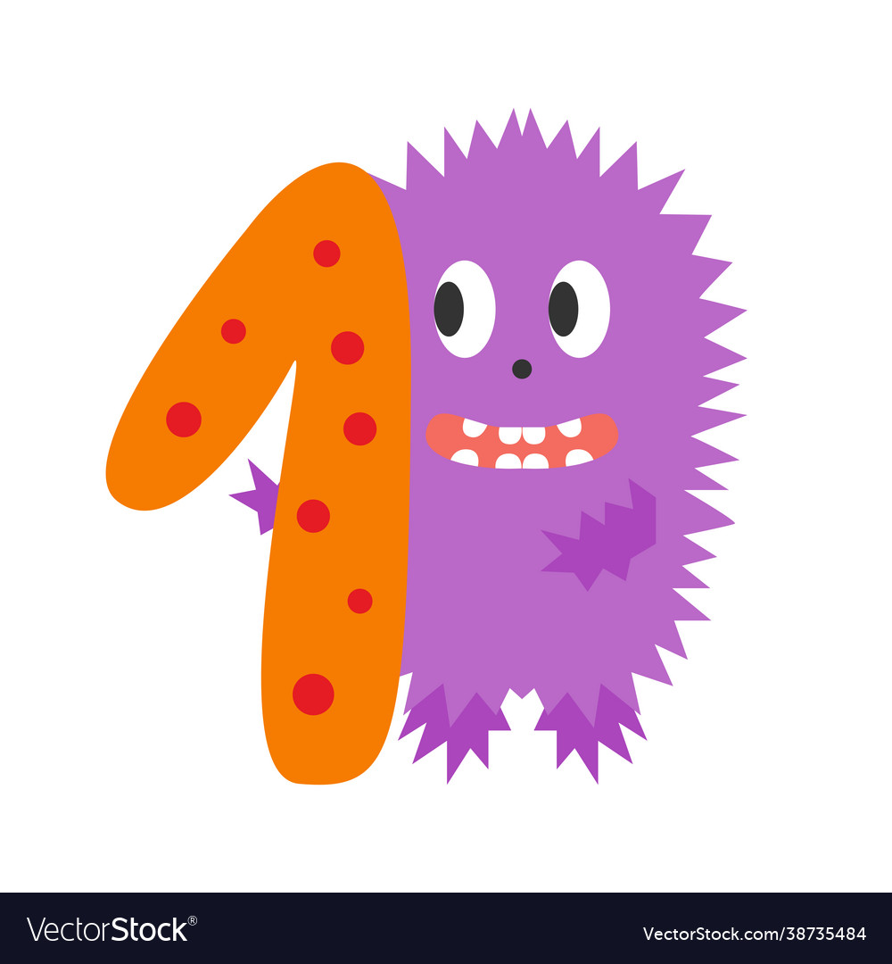 Monster cute with thorns and festive number one Vector Image