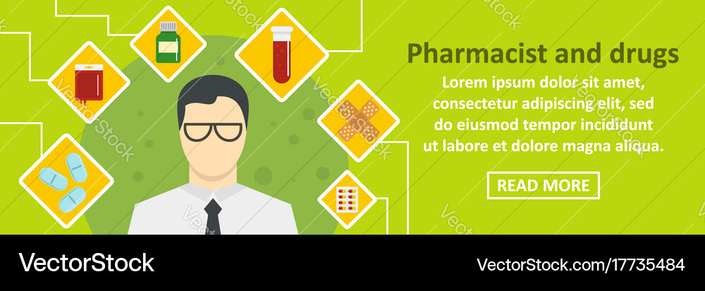 Pharmacist And Drugs Banner Horizontal Concept Vector Image