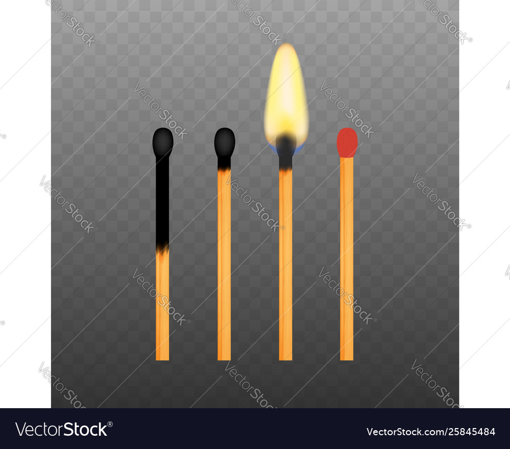 Realistic burning match on transparency grid