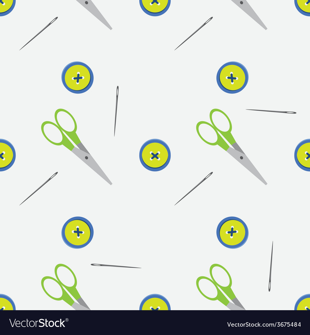 Seamless pattern with scissors needle and button Vector Image