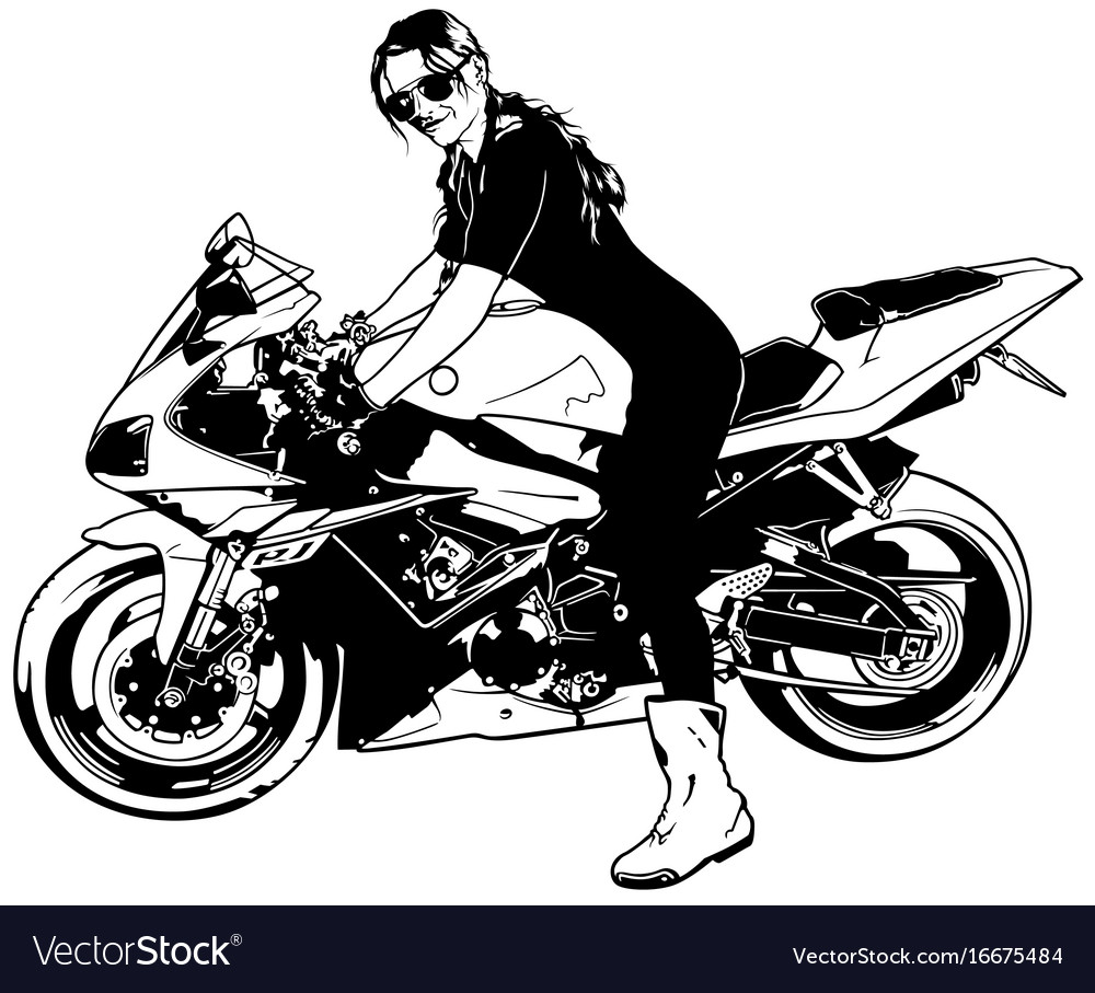 Woman biker on motorcycle Royalty Free Vector Image