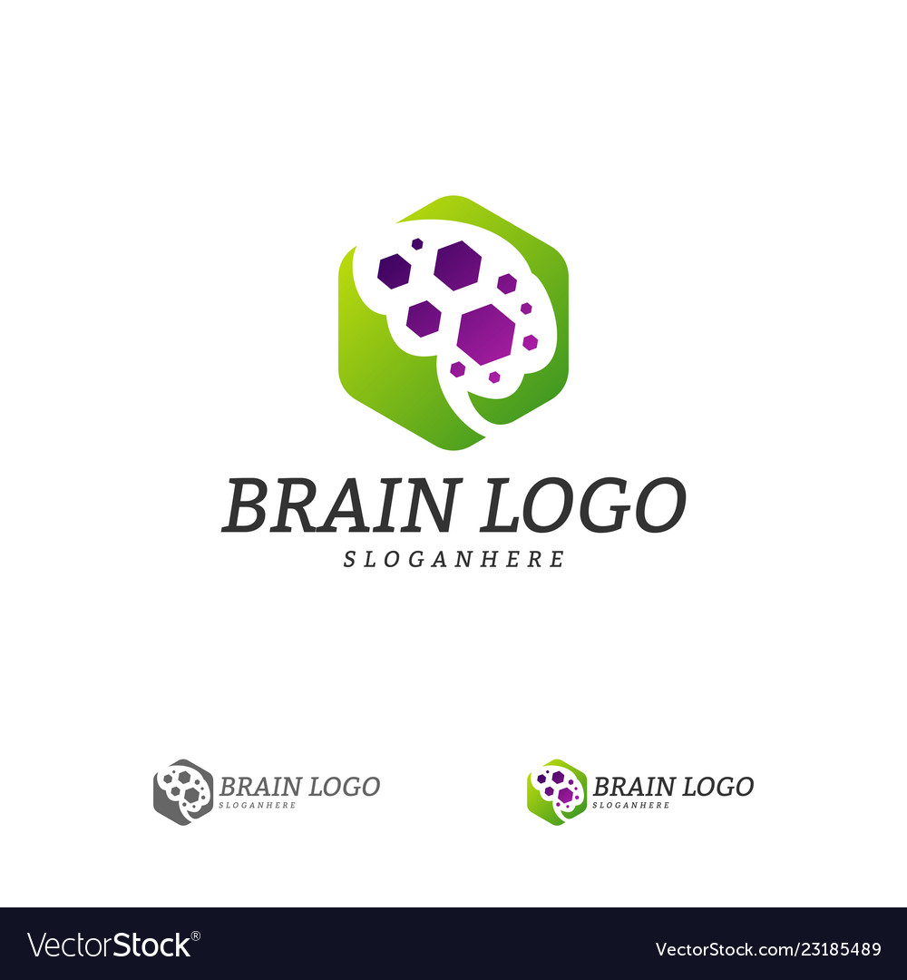 Brain with hexagon logo template