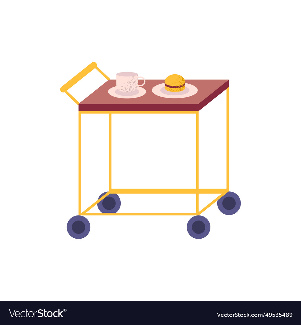 Cartoon color table on wheels with coffee cup